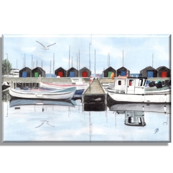 Leinwand 40 x 30 cm Keilrahmen Canvas-Leinen Aquarell Maritim Kunst Druck Kunstdruck  Dänemark Danmark  Aaro - Aro - Arø - Aarø 2 - Boote im Hafen
